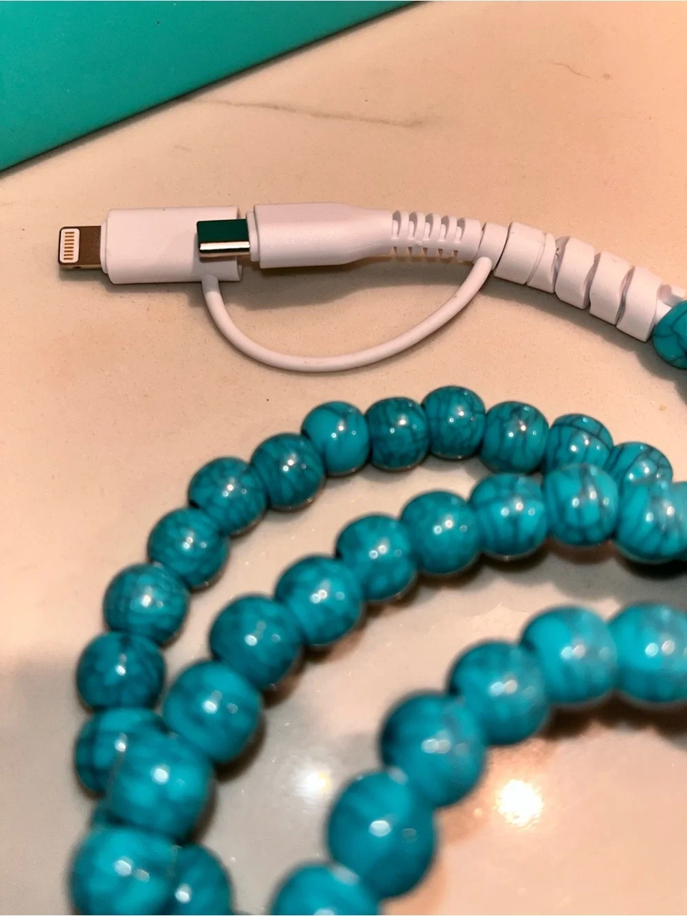 Turquoise Beaded USB Charging Cable - Stylish Phone Accessory